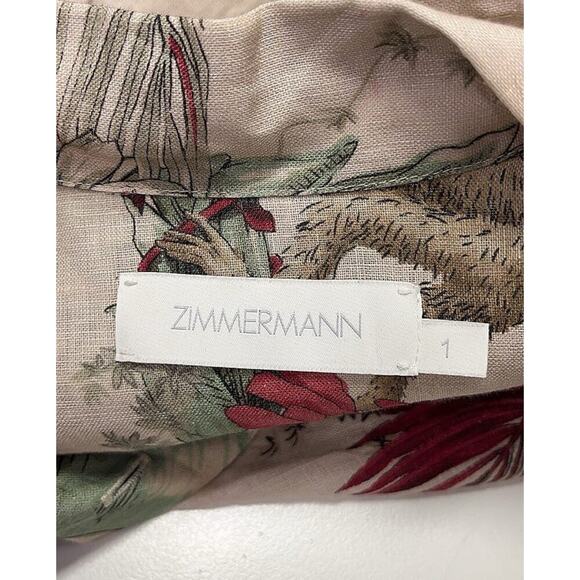ZIMMERMANN Cassia Jungle Print Drawstring Linen Playsuit Button Romper AU 1 US 6 - Picture 12 of 16